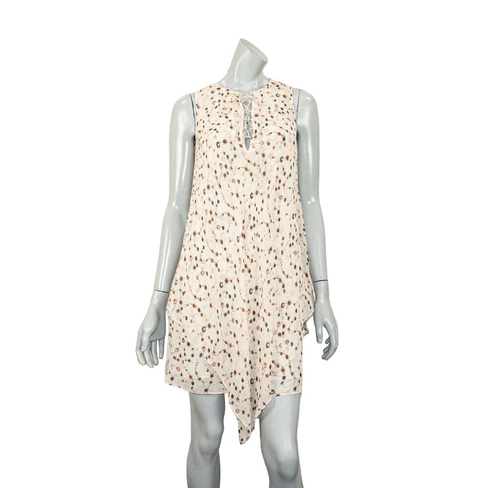 Derek Lam 10 Crosby Women's 100% Silk layer dress lace Beige floral lace up neck - Picture 2 of 9